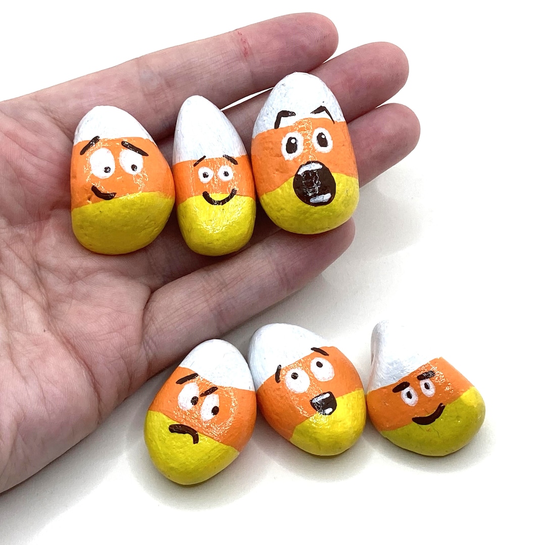 Set of 6 Halloween Candy Corn Rocks Halloween Decor Garden