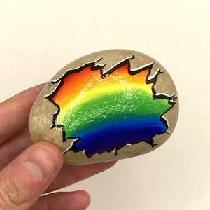Cracked Rainbow Rock - Inspirational Painted Rocks - Pocket stone - Affirmation Stone - LGBTQ Ornament - Positivity Stone - Graffiti Rock