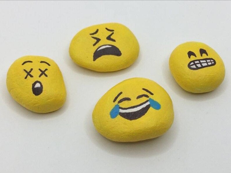 Set of 4 Hand Painted Emoji Stones Garden Decor and Indoor Etsy