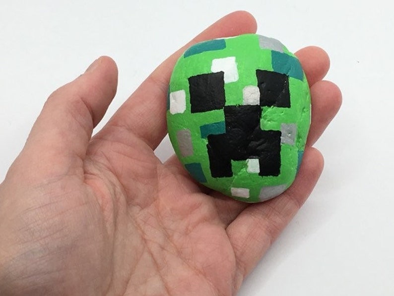 Minecraft Creeper Rocks Stones Hand Painted by Katie Hone Etsy