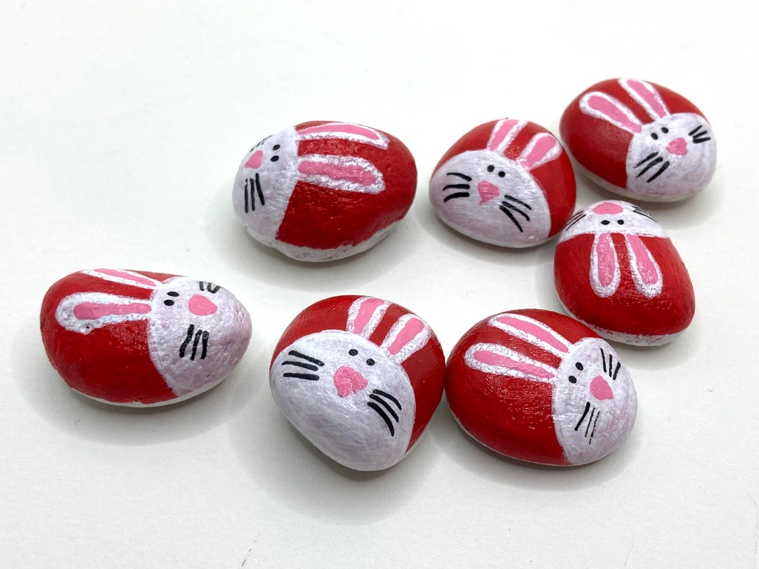 Set of 7 Small Easter Bunny Rabbits Pebbles Rocks - Garden Decor ...