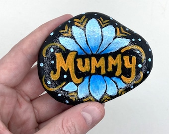Mummy Rock - Hand painted stones - Decorated rocks - Mothers Day Rocks - Abstract Rock Painting - Pop Art - Flower Painted Rock