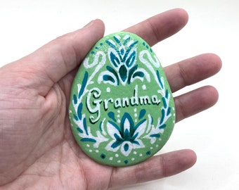 Grandma Rock - Hand painted stones - Decorated rocks - Mothers Day Rocks - Abstract Rock Painting - Art Nouveau - Flower Painted Rock