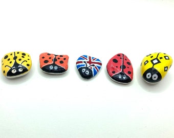 5 Ladybird Rocks - Stones Rocks for the Garden - Garden Decor - Indoor Decor - Acrylic Rocks - Fairy Garden Ideas - Decorate your Garden