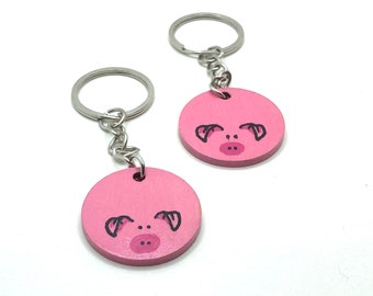 Hand Painted Pair of Keyrings - Pig Keyrings - Gift for Kids - Pig lover - Pig Hanging Keychain - Pig Gifts - Animal Keyrings - Pig Toy