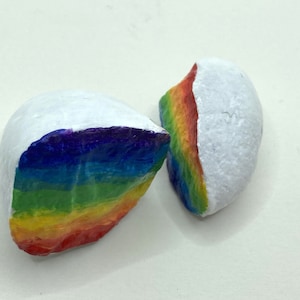 Two Small Rainbow Rocks - Hand painted Rocks - Rainbow Stone - Garden Ornament  - Outdoor Decor - Abstract painted Rock - Decorated Rocks