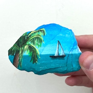 Hand Painted Boat on Sea Slate - Seaside Rock - Bathroom Decor - Indoor ornament - Indoor decor - Sea Art Decor - Stones for Bathroom