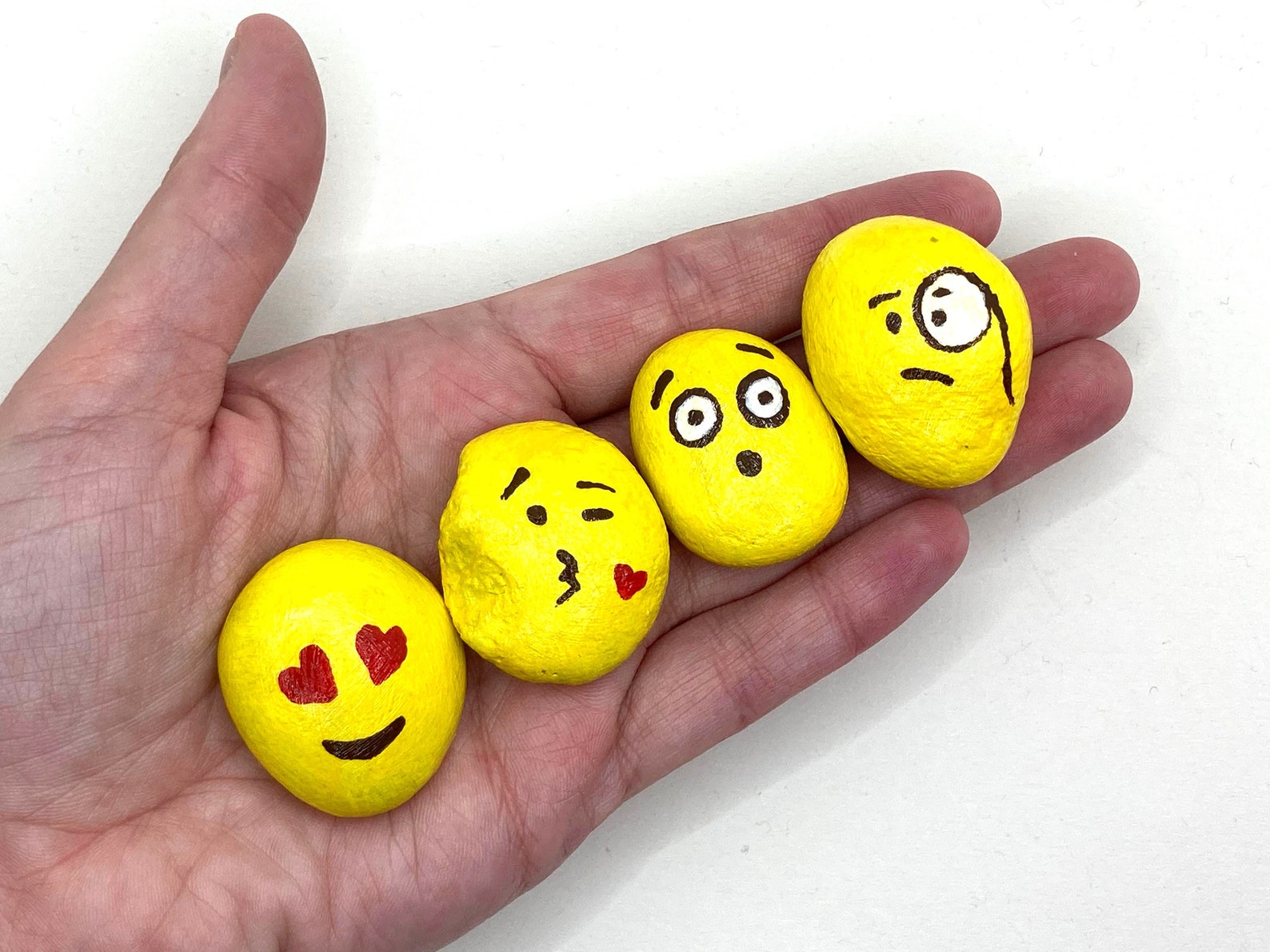 Set of 4 Hand Painted Emoji Stones Garden Decor and Indoor Etsy UK