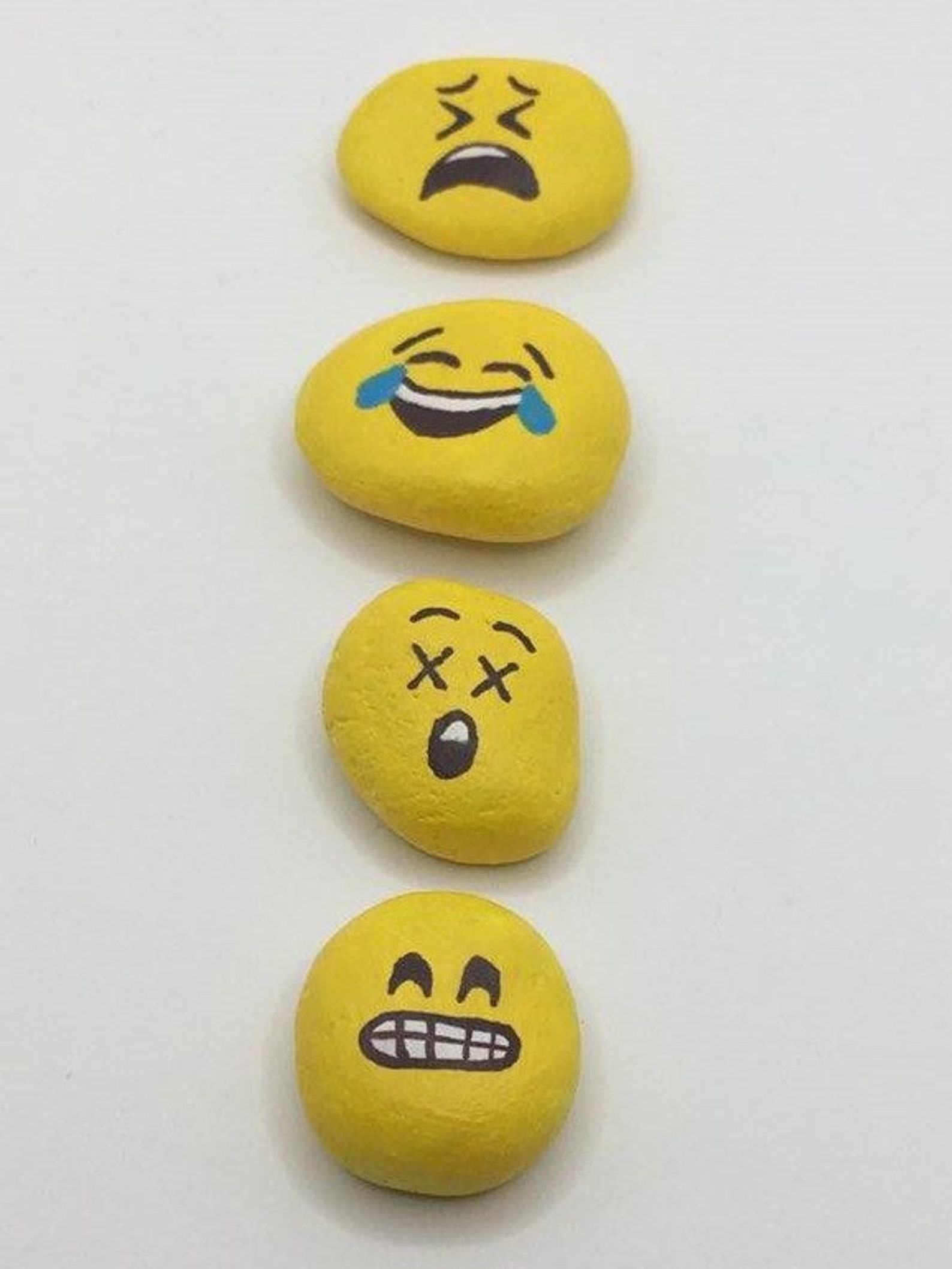 Set of 4 Hand Painted Emoji Stones Garden and Indoor Decor Etsy