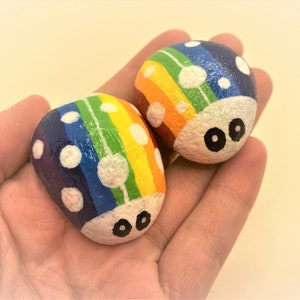 Pair of Rainbow Bugs - Garden Decor - Indoor Decor - Rainbow Ornaments - Rainbow Rocks - Rainbow Stones - UK Rocks - Fairy Garden Ideas