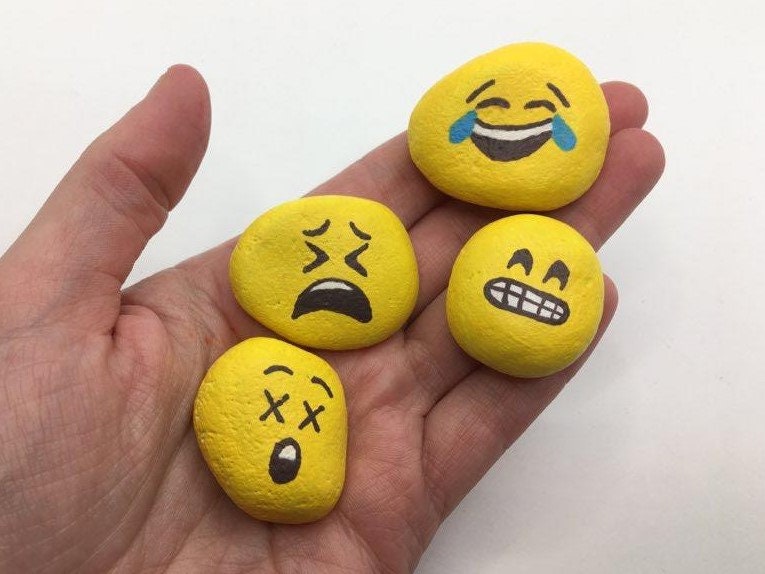 Set of 4 Hand Painted Emoji Stones Garden and Indoor Decor Etsy