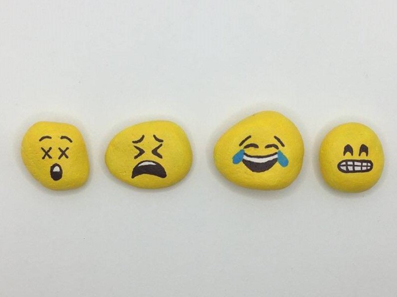 Set of 4 Hand Painted Emoji Stones Garden and Indoor Decor Etsy
