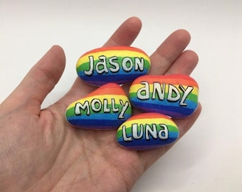 Rainbow Personalised name family rocks stones - Christmas Gifts - Named Stones - Hand painted customisable rocks - Katie Hone