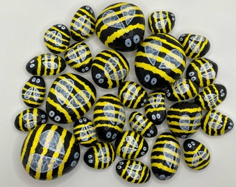 Bees (Pebbles and Bigger) - Minimum 2 Bees to 15 - for Fairy Gardens -  Bee Stones Pebbles - Garden Decor -Bumble Bee Toys - Bee Decor