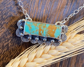 Kingman Turquoise Bar Necklace/ Sterling Silver Bar Necklace/ Turquoise Necklace/ Genuine Handmade Necklace/ Gemstone