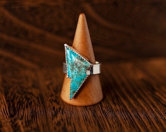 Kingman Turquoise Lighting Bolt Ring/ Sterling Silver Ring/ Lighting Ring/ Turquoise Ring/ Bolt Ring/ Made in the USA
