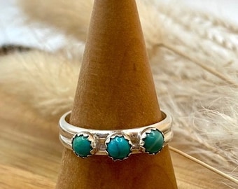 Triple Turquoise Stone Ring/ Triple stone sterling silver ring/ Turquoise Ring/ Dainty Turquoise Ring/ Made in the USA