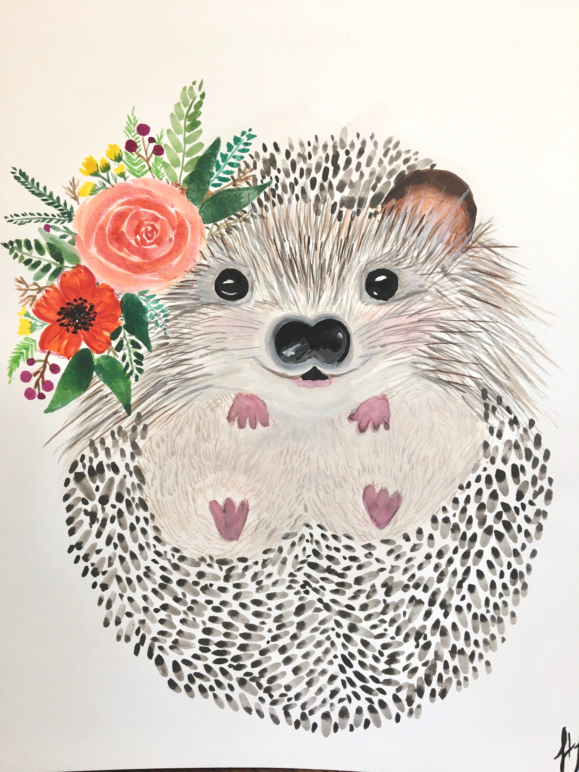 Adorable porcupine original watercolor painting | Etsy