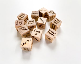 Six Custom Laser Engraved Solid Birch Chore Dice