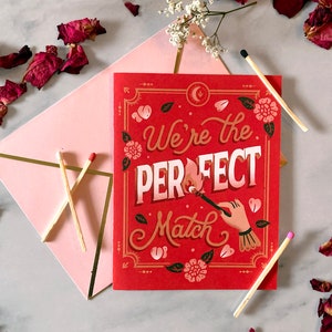 Perfect Match - Aniversario, Boda, Amante, Tarjeta de San Valentín - Con sobre adornado de rosa y oro - para él o ella