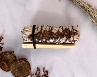 tobacco smudge stick Palo Santo & Sage Smudge Stick Bundle With Tobacco | Energy Cleansing |  Floral Smudge Bundle | Smudge Wand