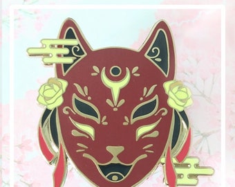 Kitsune Fox Mask Set - Rose Enamel pin