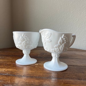 Milk glass creamer and sugar holder Harvest Grape design
