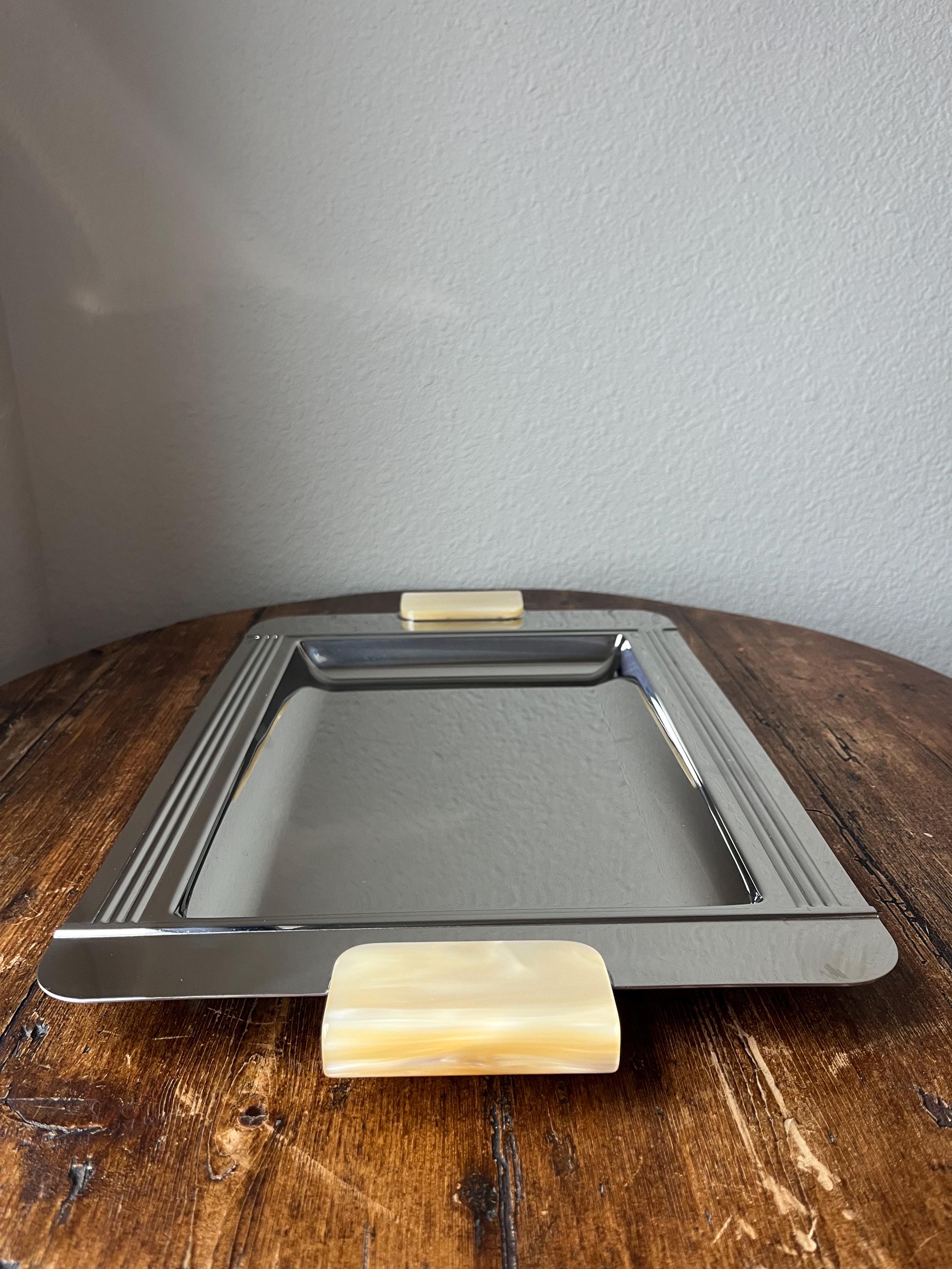 Jean Couzon Orfevre Art Deco Style Serving Tray With Mother of