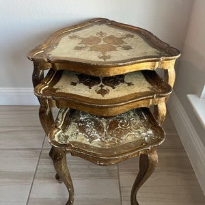 Vintage Italian Florentine Wooden Nesting Table Set of 3 Tables