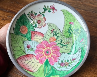 Vintage 1960’s Neiman Marcus Handpainted Tobacco leaf dish plate in Pewter