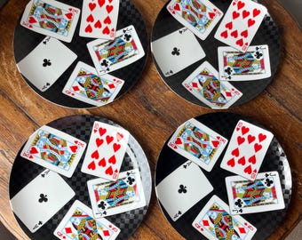 Fitz and Floyd “House of Cards” pattern Fine Porcelain Luncheon Plates Set of 4