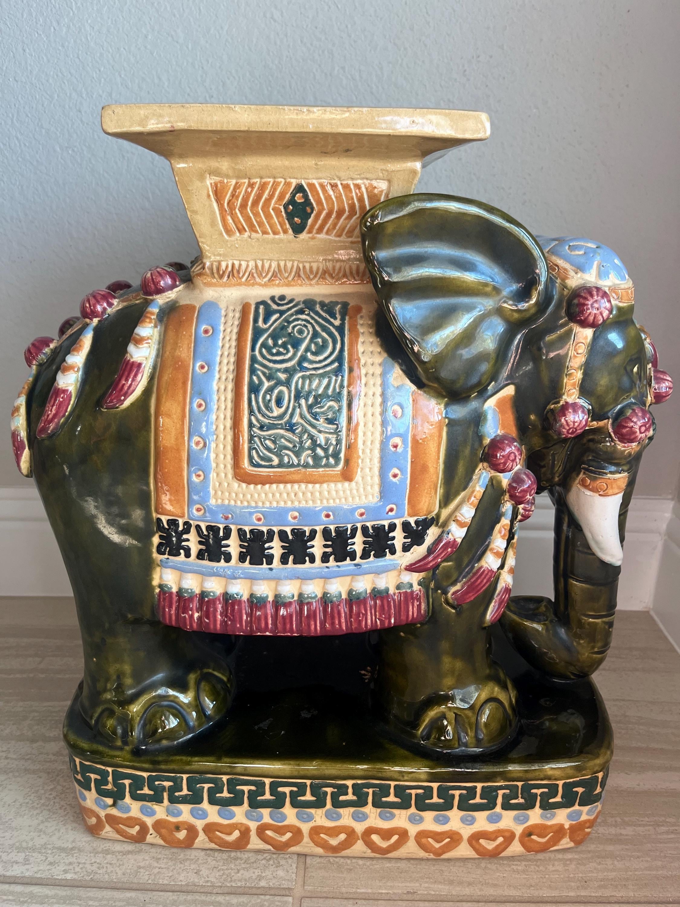 Vintage Asian Ceramic Majolica Elephant Garden Stool/side Table 19
