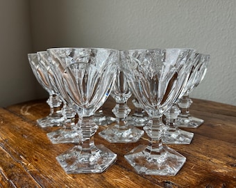 Baccarat Crystal Harcourt Pattern Claret Wine Glasses, Goblets Set of 9