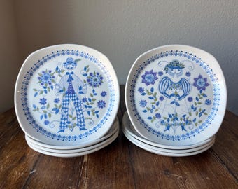 Set of 8 - Figgjo Flint Lotte Coupe Design Turi Design Square Salad Plates Made in Norway