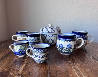 Se vende por separado - Colección de cerámica polaca Recipiente para hornear manzanas con tapa, Tazas de burbujas, Tazas