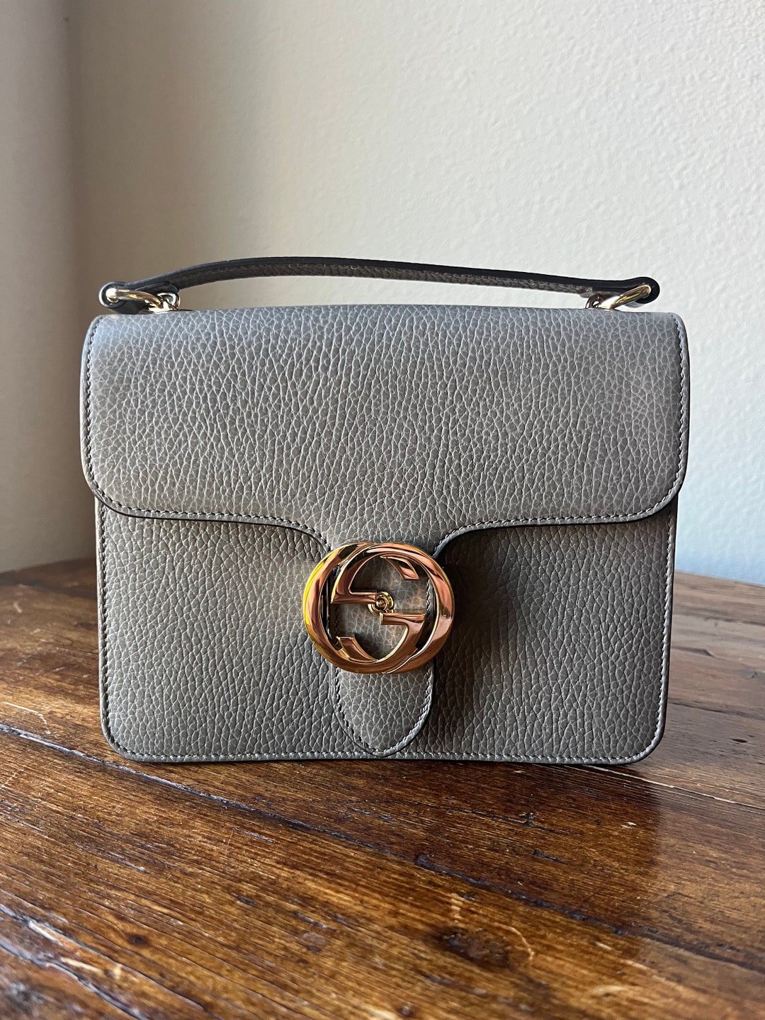 Gucci Gray Interlocking G Chain Leather Crossbody Bag Grey Etsy Australia