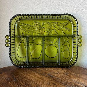 Indiana Glass Vintage Fruits Green 5-Part Relish Tray