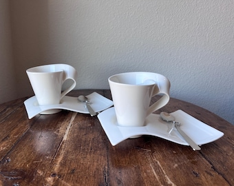 Set of 2 - Villeroy and Boch New Wave Caffe Coffee Mugs and Saucers with Spoon Set