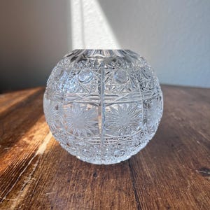 Queen Lace Round Bowl Shape Crystal Rose Bowl Vase 3.5&quot; Crafted in Bohemia