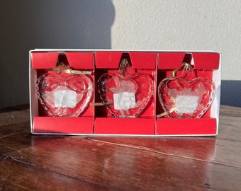 Set of 3 Mikasa Crystal Heart Christmas ornaments