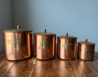 Vintage Benjamin and Medwin New York, NY Nesting Copper Canister Set - Set of 4, Flour, Sugar, Coffee and Tea
