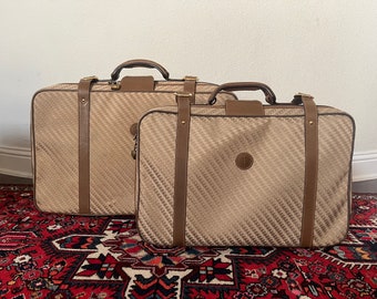 Vintage 1970’s Gucci Gg Monogram Suitcase Travel Luggages, Set of 2