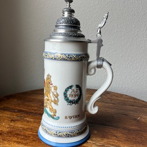 German porcelain beer stein, Rein Zinn