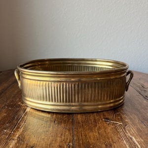 Vintage Oval Ribbed with Handle Brass Planter Cachepot Made in India