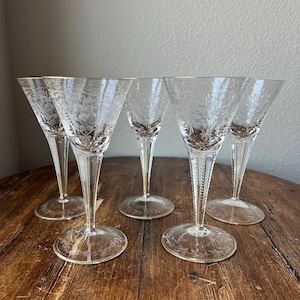 Set of 5 - Moser Maharani Gold Crystal Wine Glasses