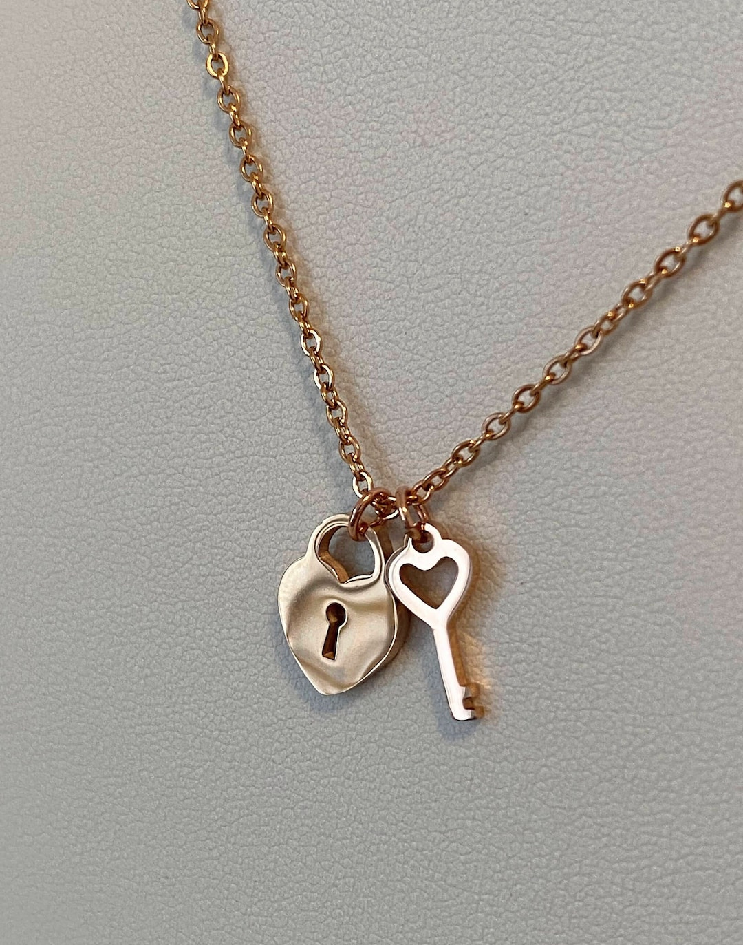 Brooke Heart Key and Lock Brown Bow Charm Necklace
