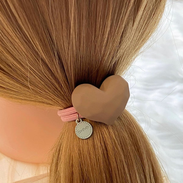 Crushed Heart Textured Silver Heart Hair Tie Molten Metallic Elastic JLTS0550