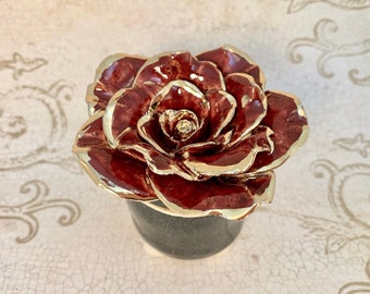 Jewelry Trinket Box Ceramic Flower Rose Ring Handmade
