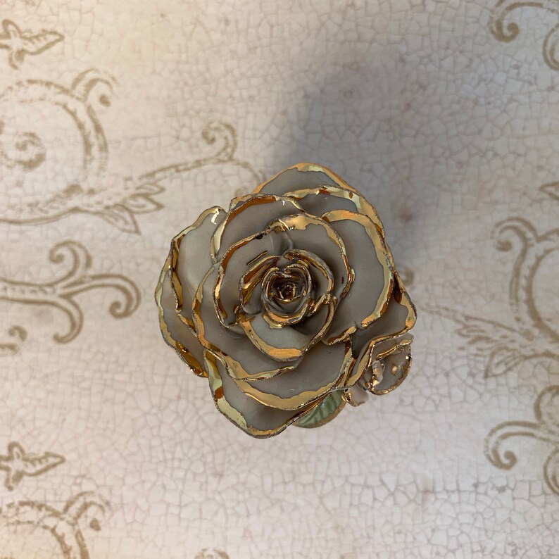Jewelry Trinket Box Ceramic Flower Rose Ring Handmade