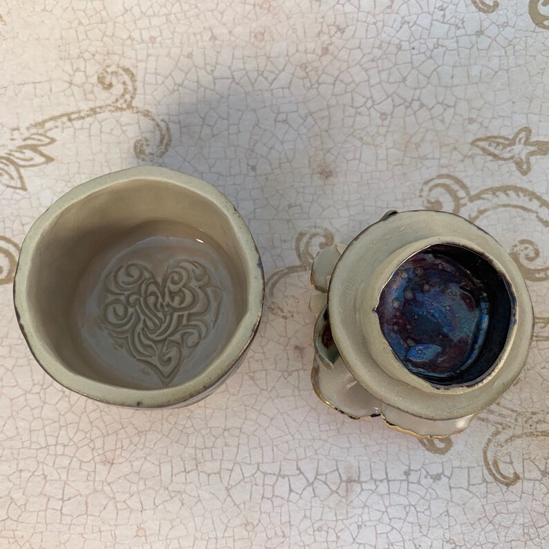 Jewelry Trinket Box Ceramic Flower Rose Ring Handmade